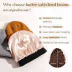 Butter Satin Lined Knit Skull Beanie - Heather Oat