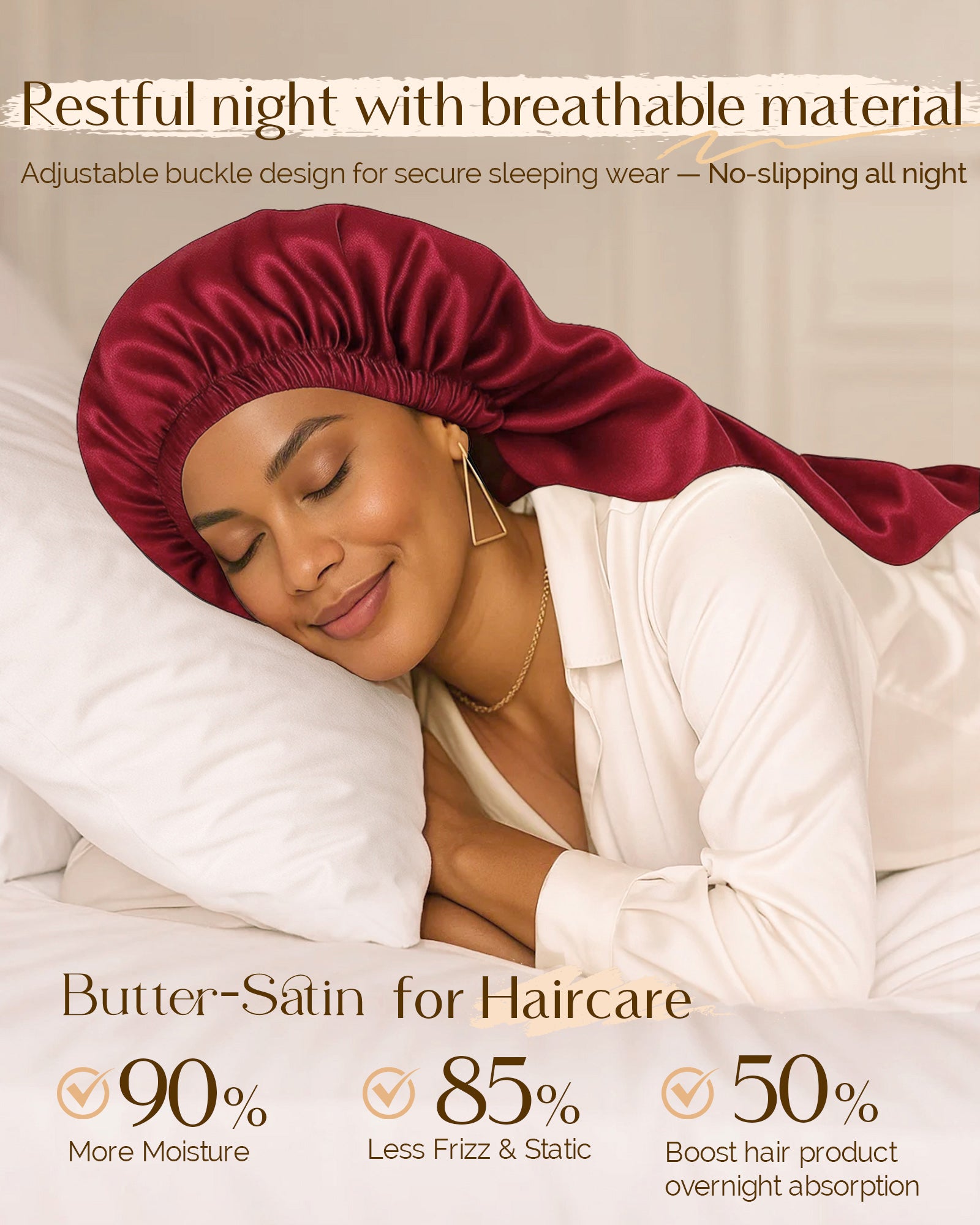 Silk Butter Satin Bonnet For Braids - Burgundy Red