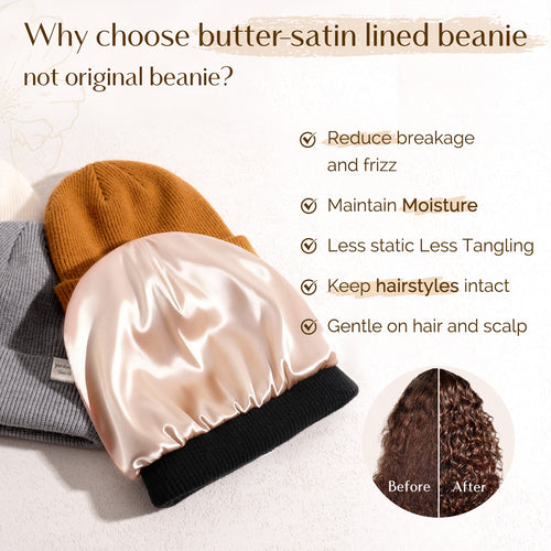 Butter Satin Lined Knit Skull Beanie - Medium Grey