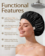 Butter Satin Lined Waterproof Shower Cap - Black