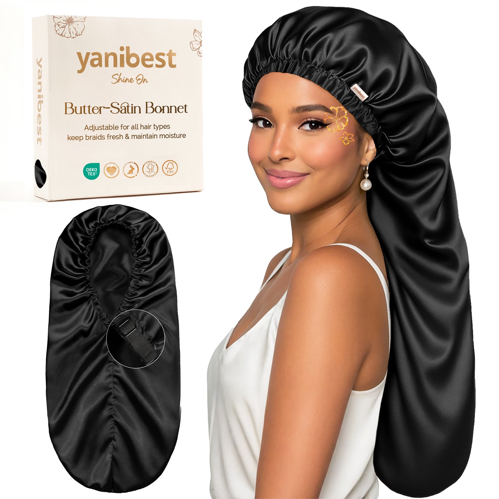 Silk Butter Satin Bonnet For Braids - Black