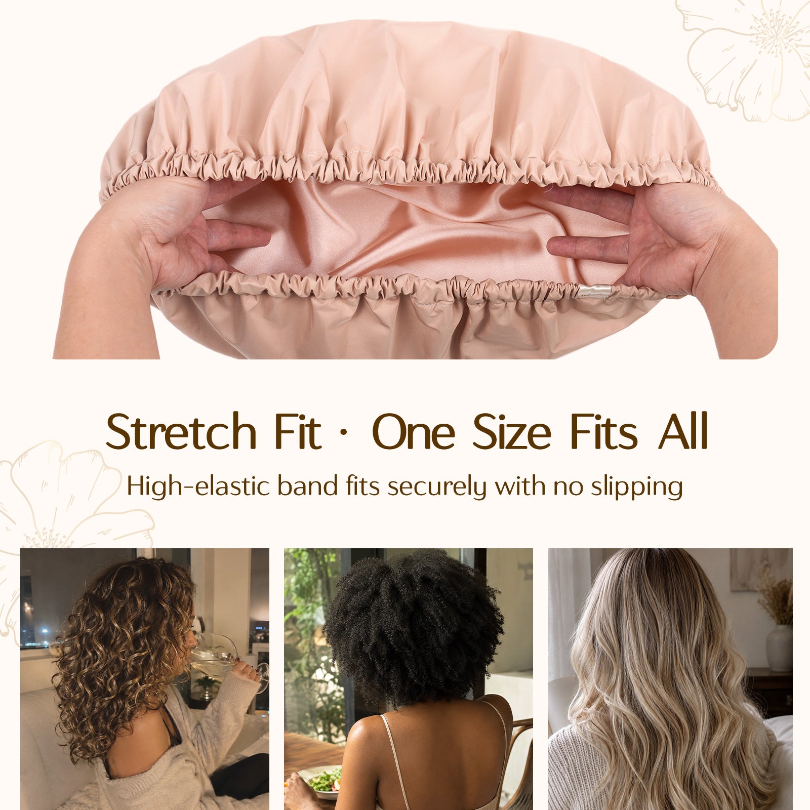 Butter Satin Lined Waterproof Shower Cap - Blush Pink