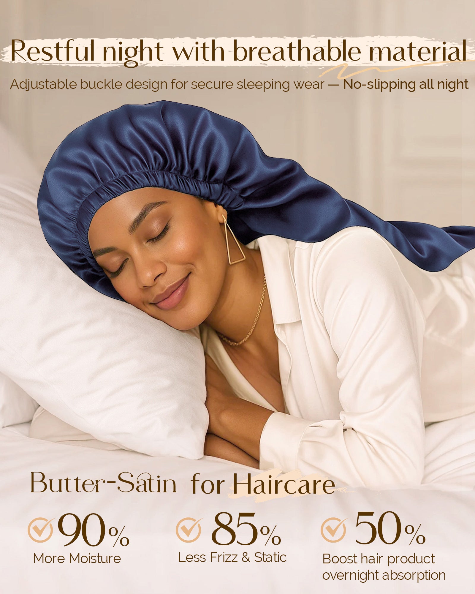 Silk Butter Satin Bonnet For Braids - Indigo Blue