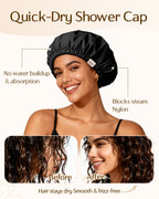 Butter Satin Lined Waterproof Shower Cap - Black