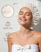 Butter Satin Lined Waterproof Shower Cap - Cream