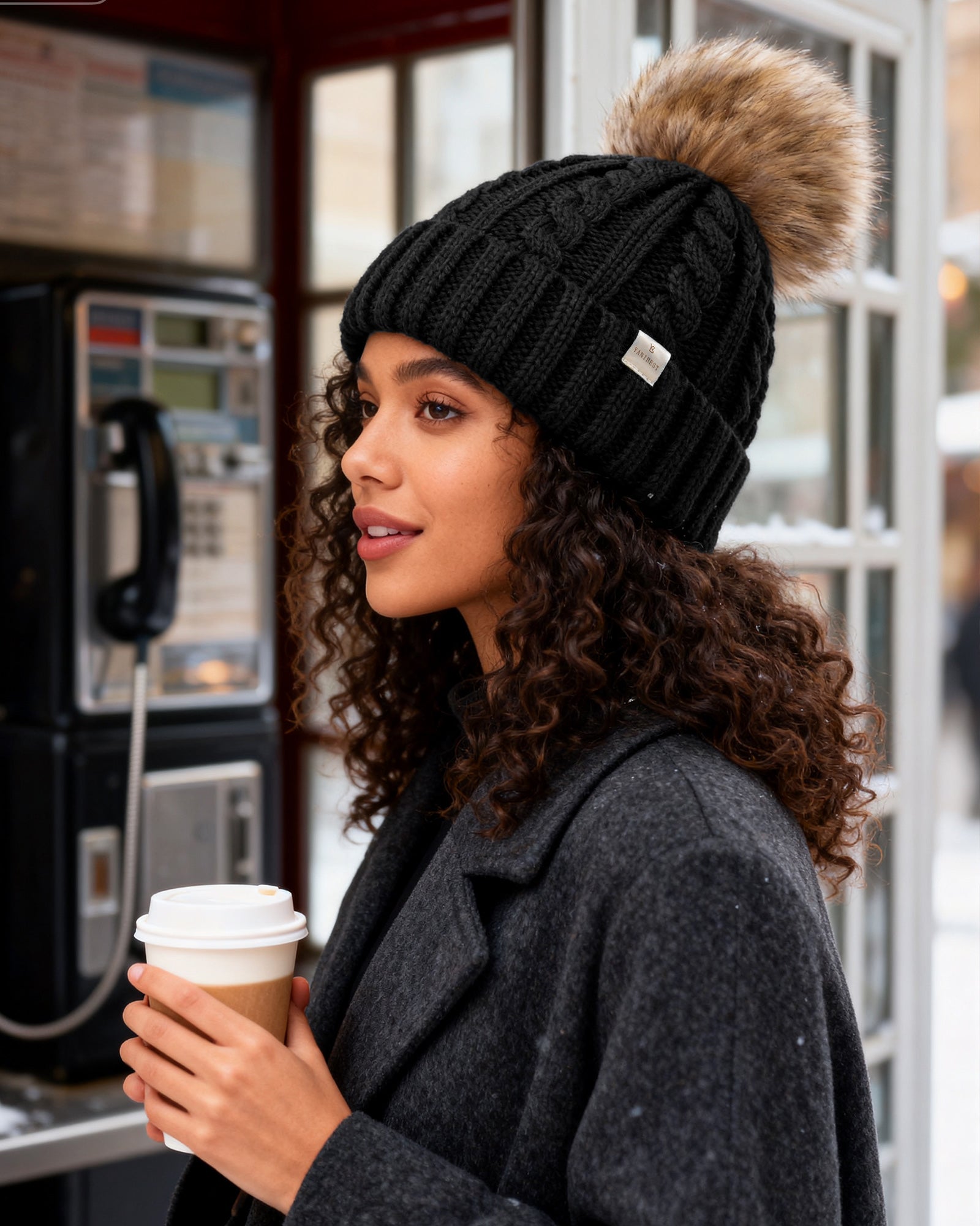 Butter Satin Lined Pom Winter Beanie - Oat Gray