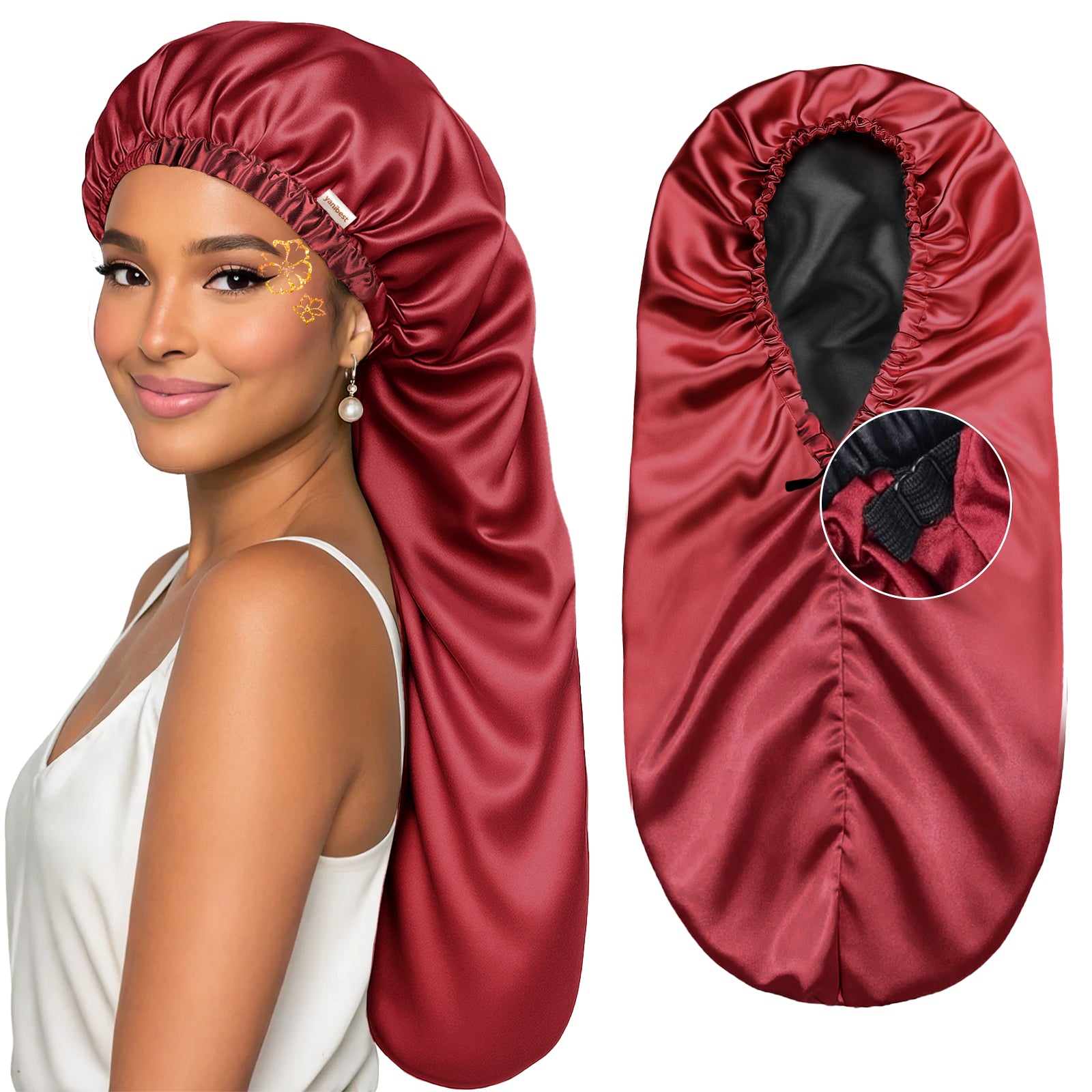 Silk Butter Satin Bonnet For Braids - Burgundy Red