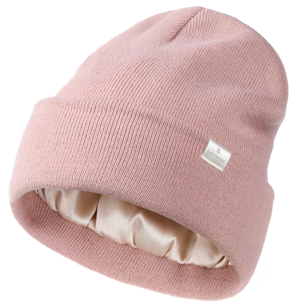 Butter Satin Lined Knit Skull Beanie - Lotus Pink