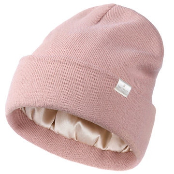 Butter Satin Lined Knit Skull Beanie - Lotus Pink