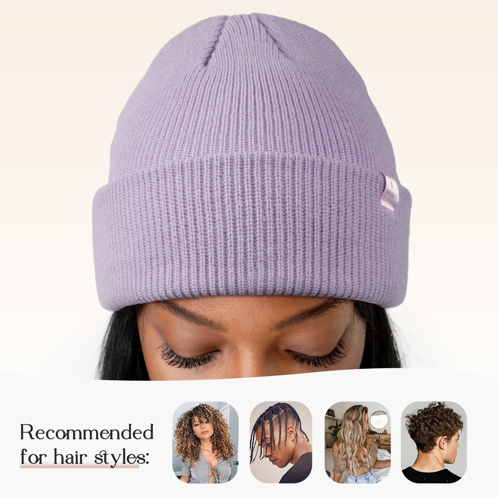Butter Satin Lined Knit Skull Beanie - Misty Purple