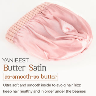 Butter Satin Lined Knit Skull Beanie - Pink