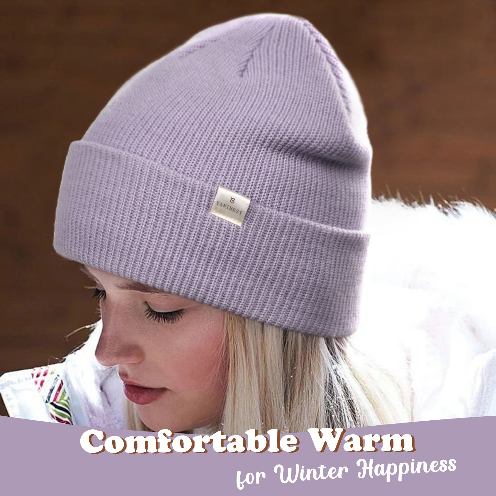 Butter Satin Lined Knit Skull Beanie - Misty Purple