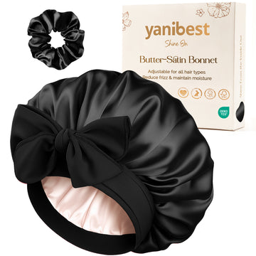 Silk Butter Satin Bonnet with Tie Band - Dual Black