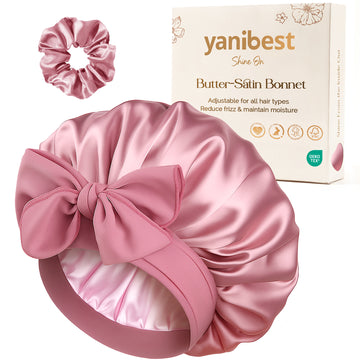 Silk Butter Satin Bonnet with Tie Band - Dual Pink