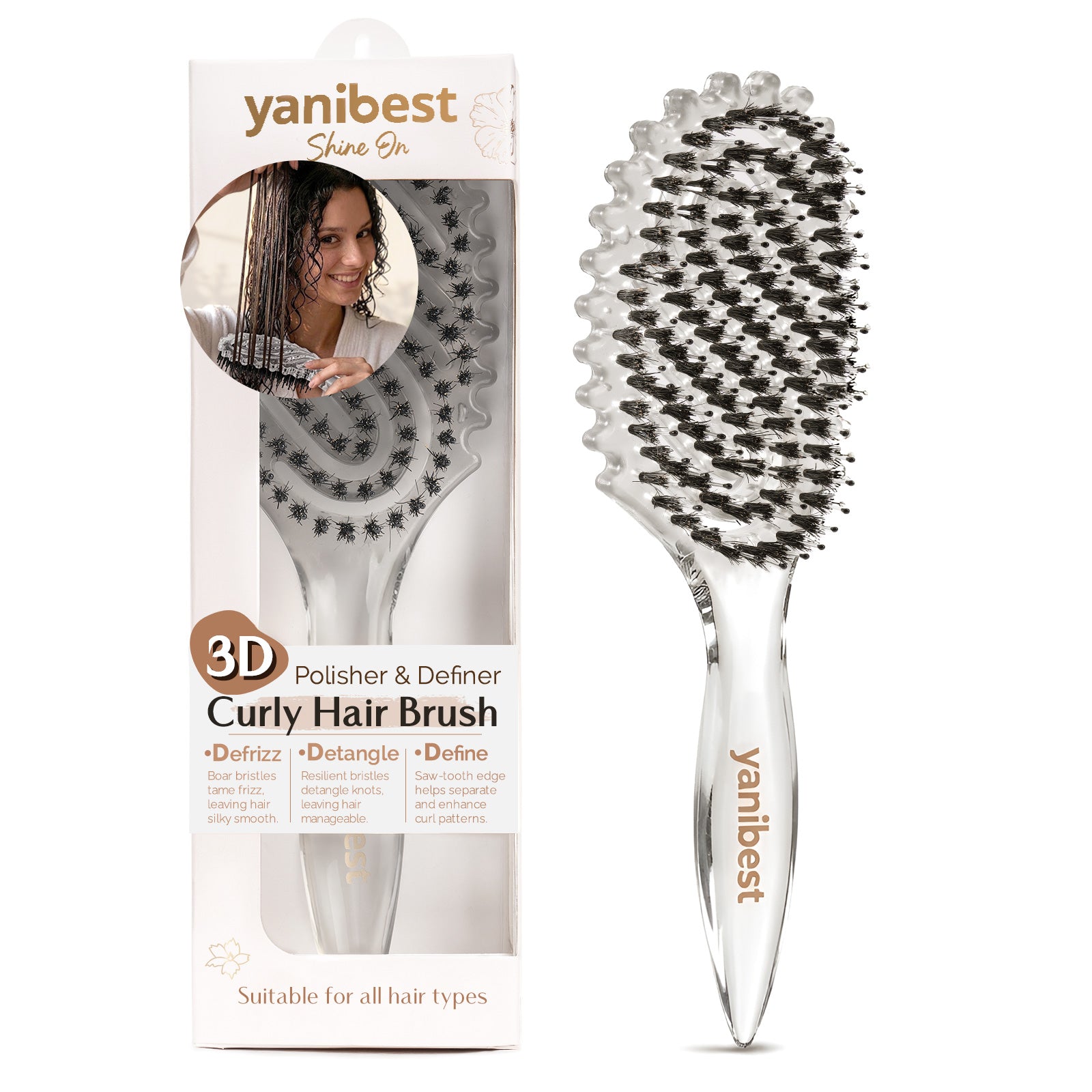 3D Styling Brush for Curly & Coily Hair | Detangle, Defrizz & Define - Crystal