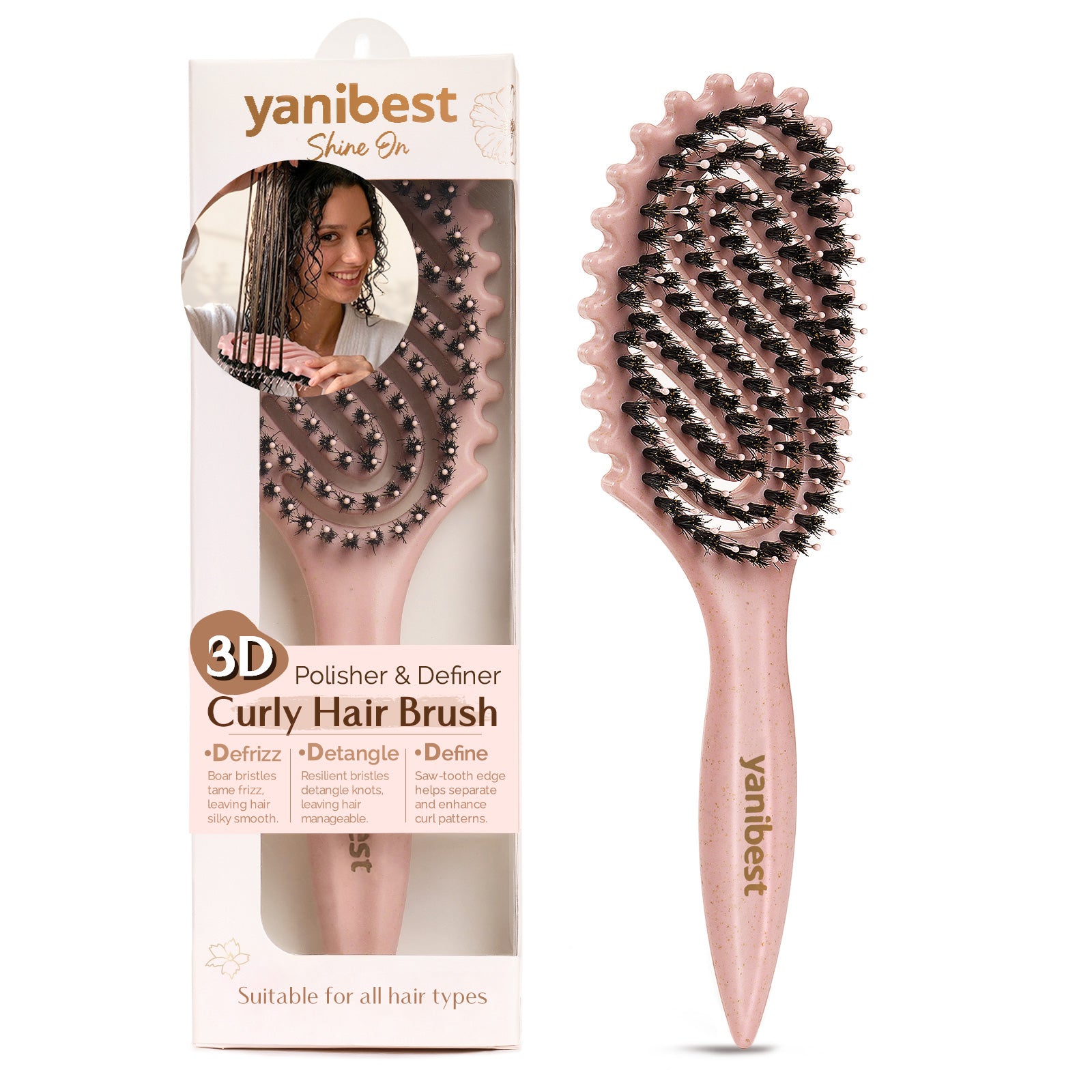 3D Styling Brush for Curly & Coily Hair | Detangle, Defrizz & Define - Pink