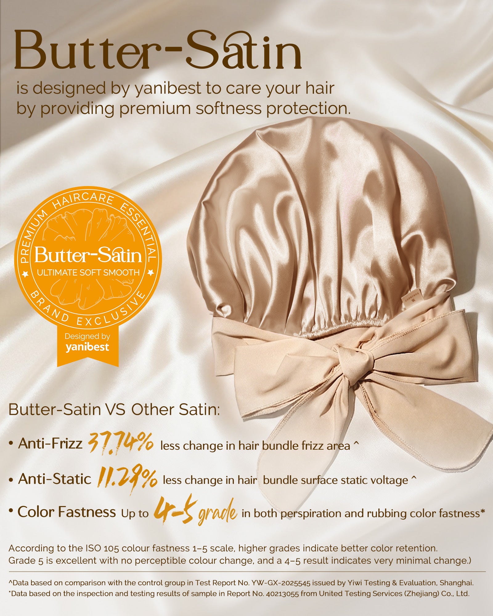 Silk Butter Satin Bonnet with Tie Band - Champagne Gold