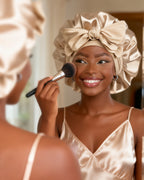 Silk Butter Satin Bonnet with Tie Band - Champagne Gold
