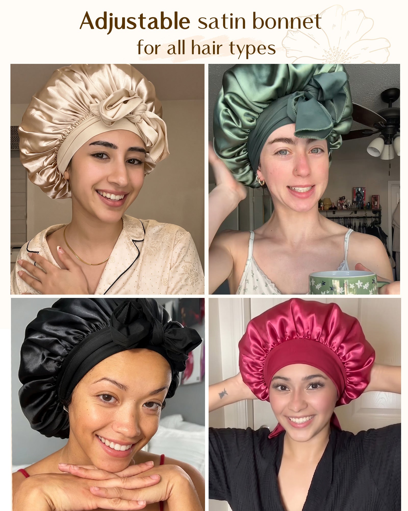 Silk Butter Satin Bonnet with Tie Band - Champagne Gold