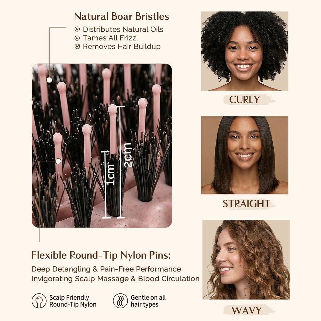 3D Styling Brush for Curly & Coily Hair | Detangle, Defrizz & Define - Pink