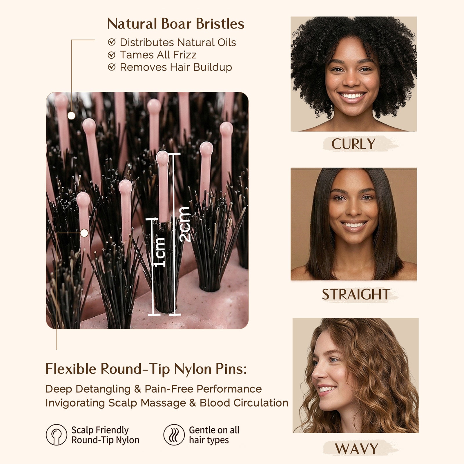 3D Styling Brush for Curly & Coily Hair | Detangle, Defrizz & Define - Pink