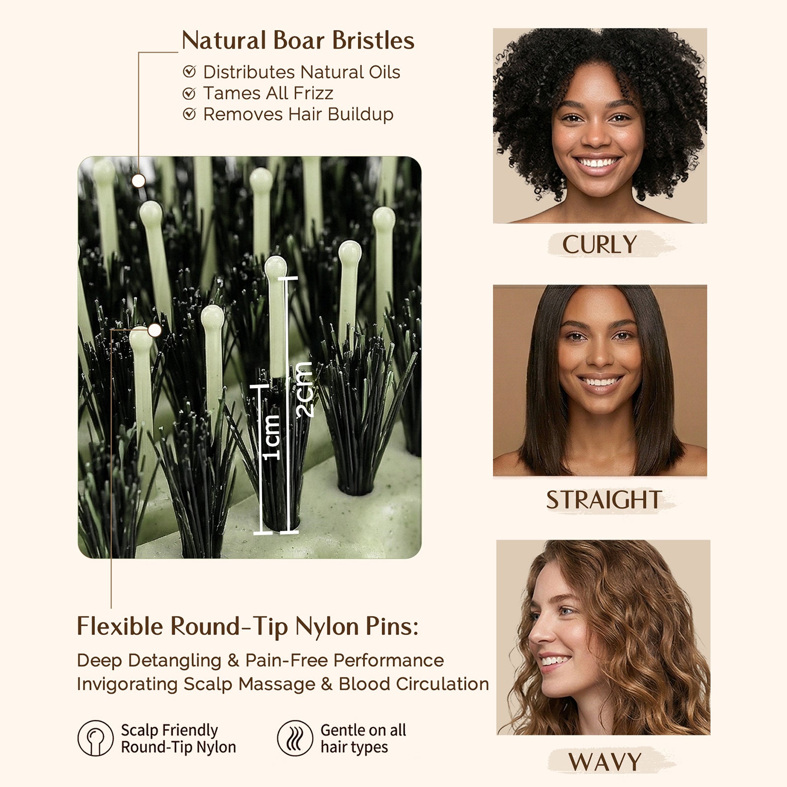 3D Styling Brush for Curly & Coily Hair | Detangle, Defrizz & Define - Green