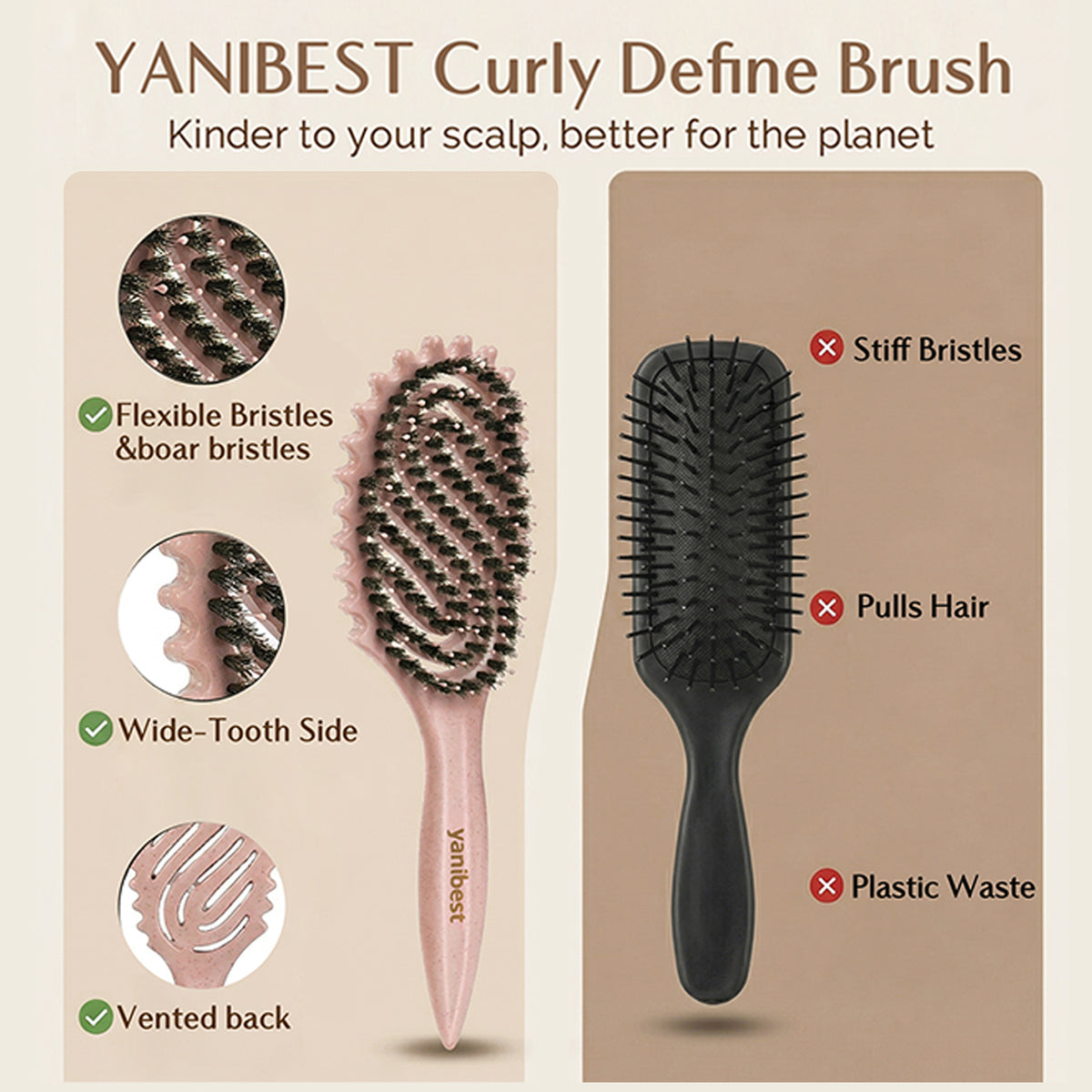 3D Styling Brush for Curly & Coily Hair | Detangle, Defrizz & Define - Pink