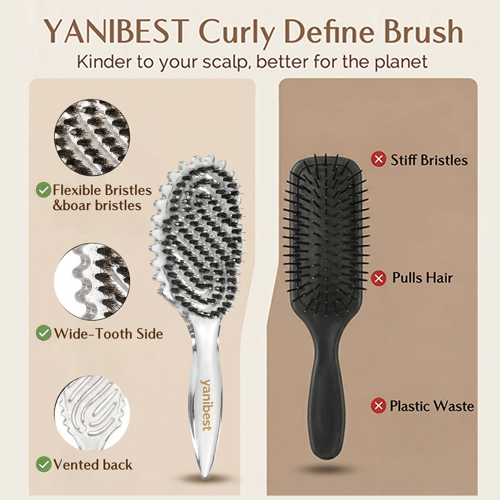 3D Styling Brush for Curly & Coily Hair | Detangle, Defrizz & Define - Crystal