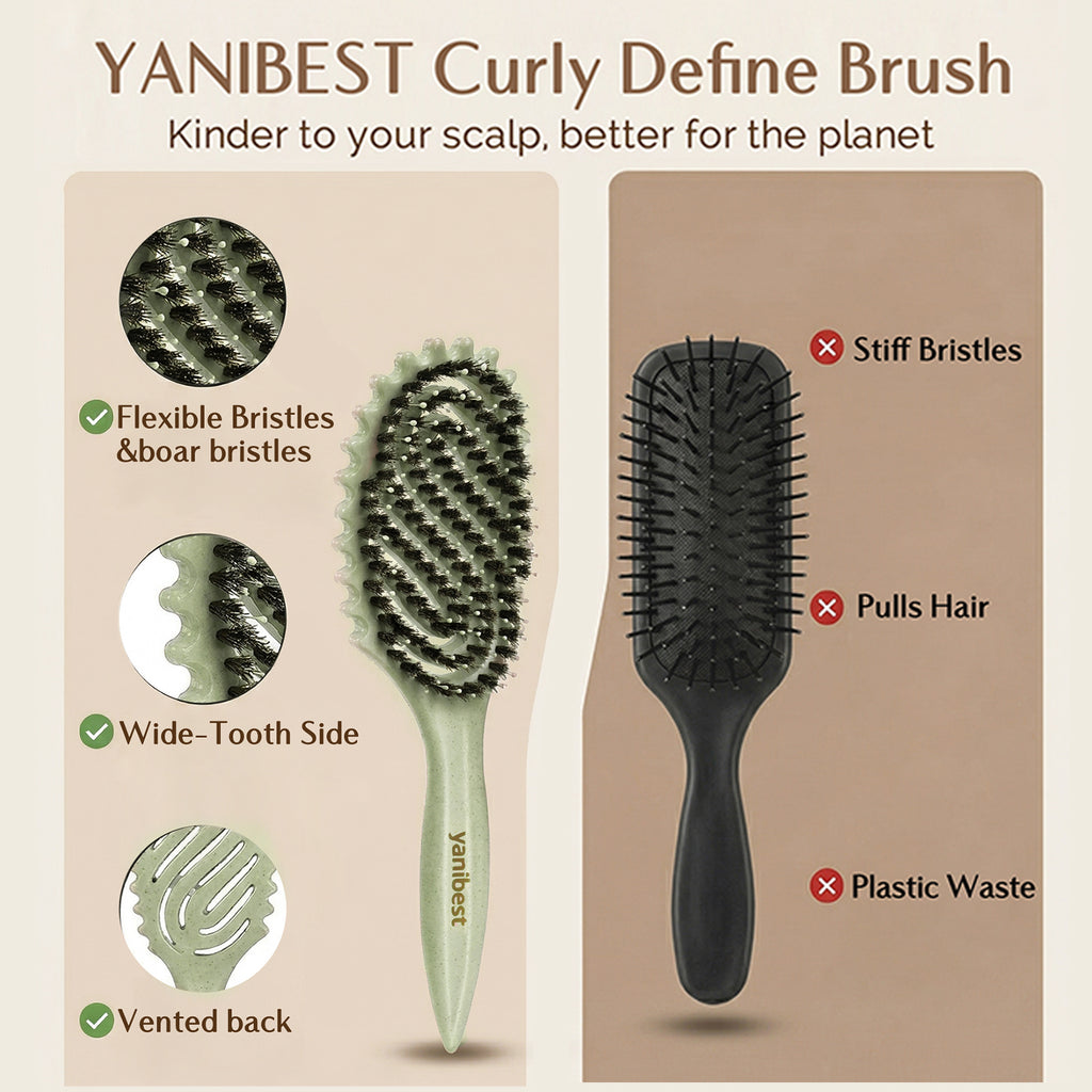 3D Styling Brush for Curly & Coily Hair | Detangle, Defrizz & Define - Green