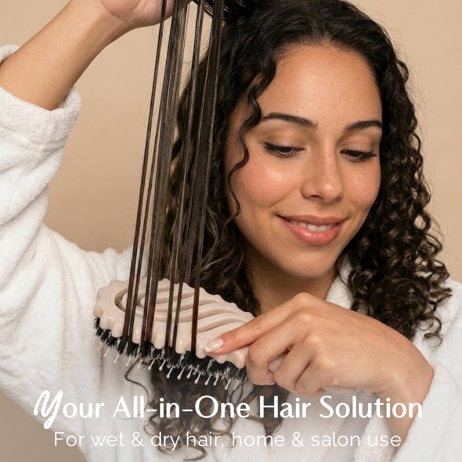 3D Styling Brush for Curly & Coily Hair | Detangle, Defrizz & Define - Beige