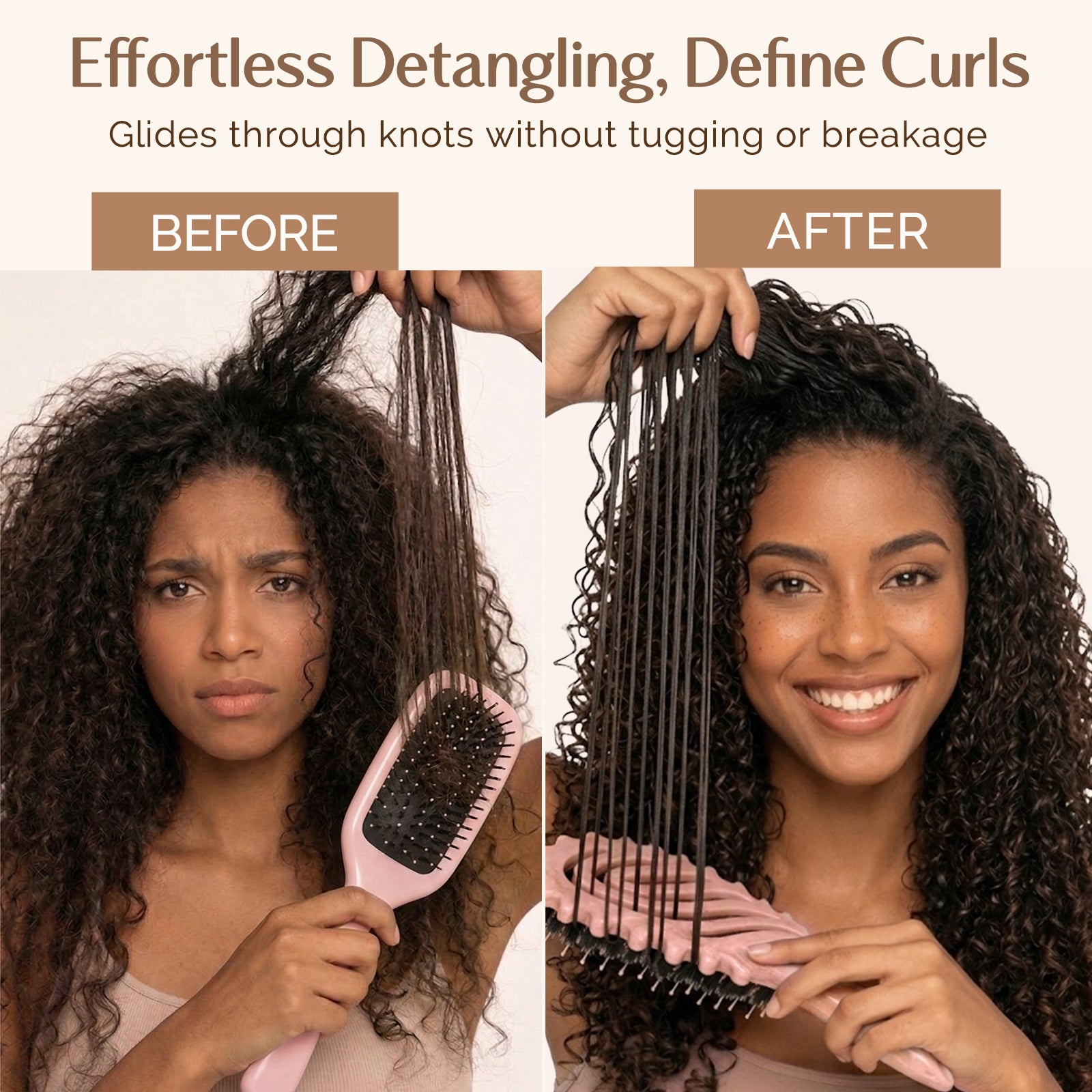 3D Styling Brush for Curly & Coily Hair | Detangle, Defrizz & Define - Pink