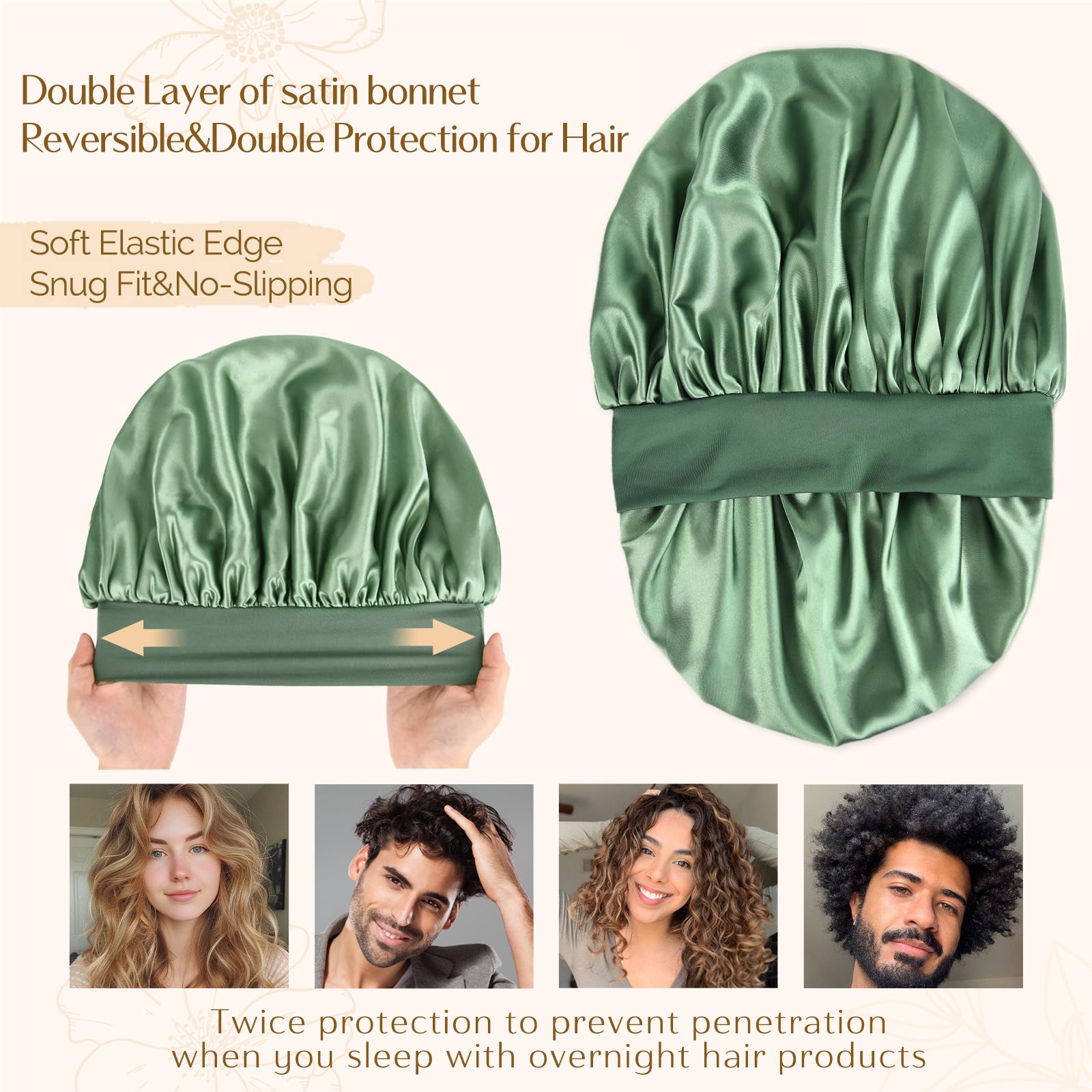 Silk Butter Satin Bonnet Wide Band - Sage Green