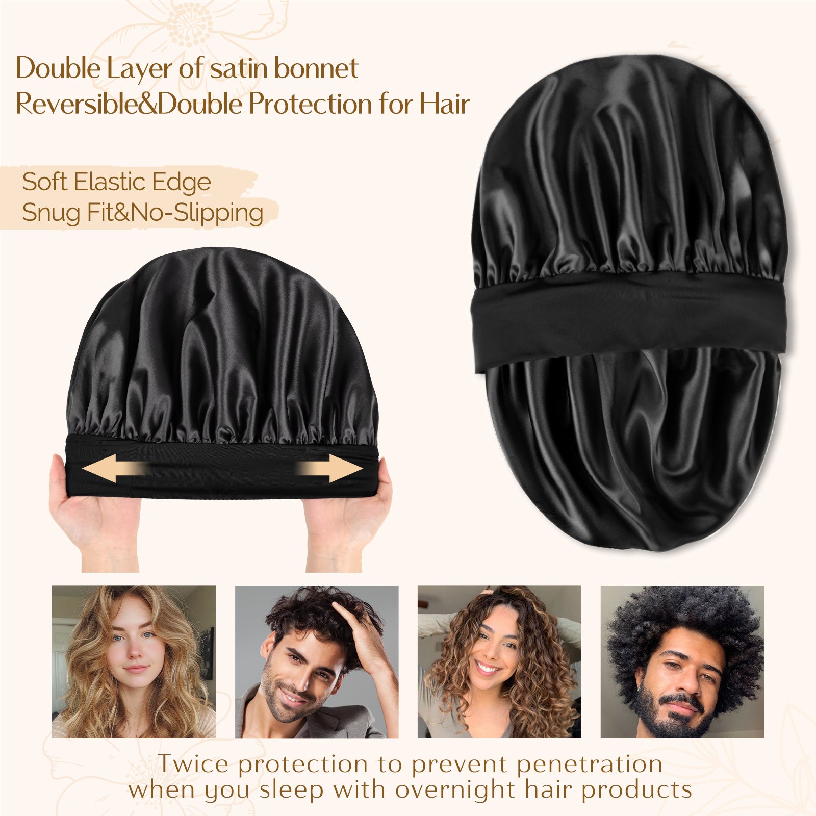 Dobbeltlags smørsatin-hat | Sort