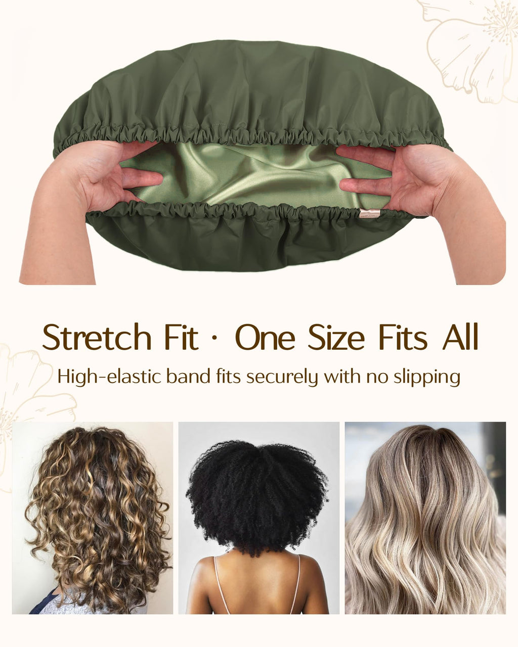 Butter Satin Lined Waterproof Shower Cap - Dark Green