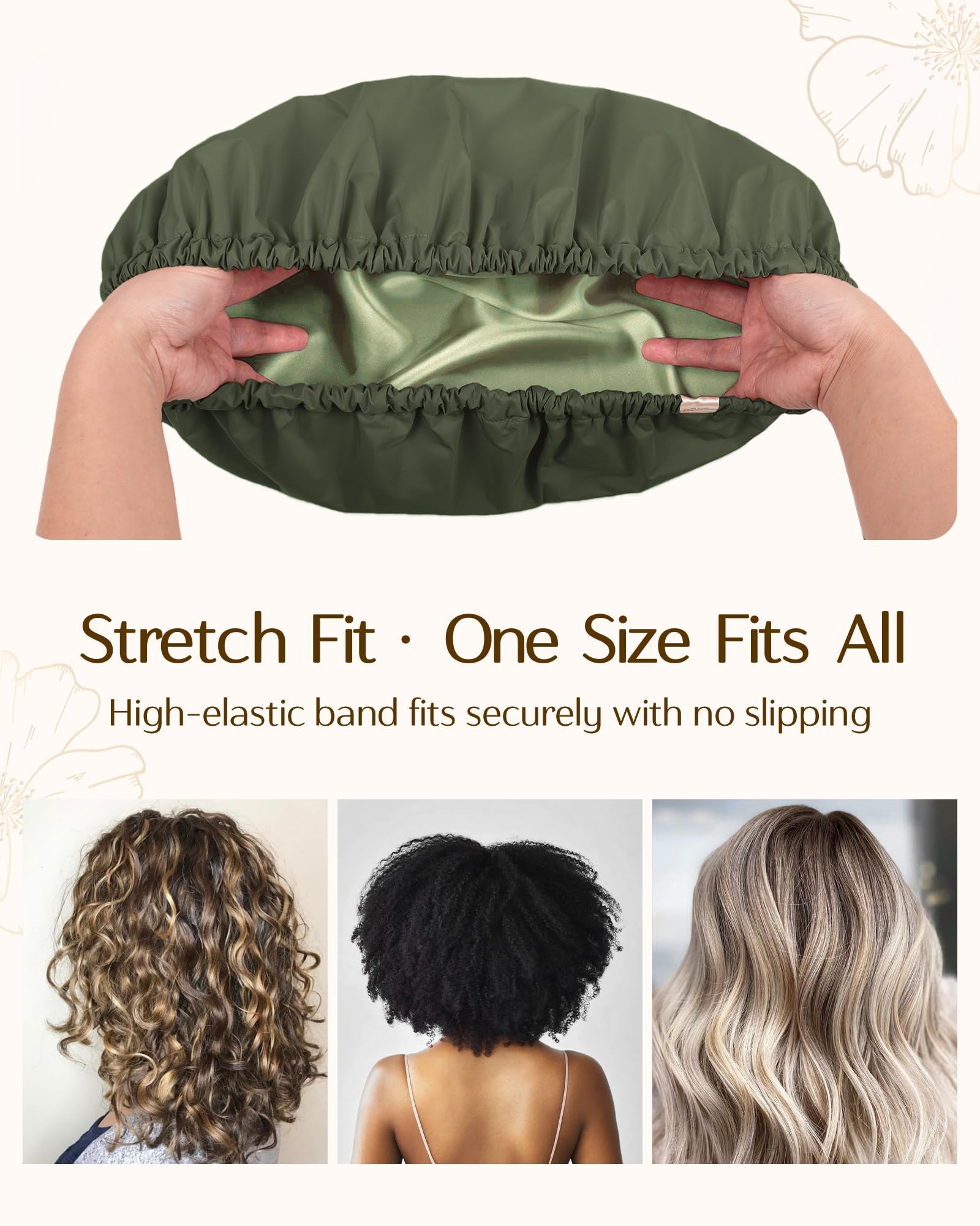 Butter Satin Lined Waterproof Shower Cap - Dark Green