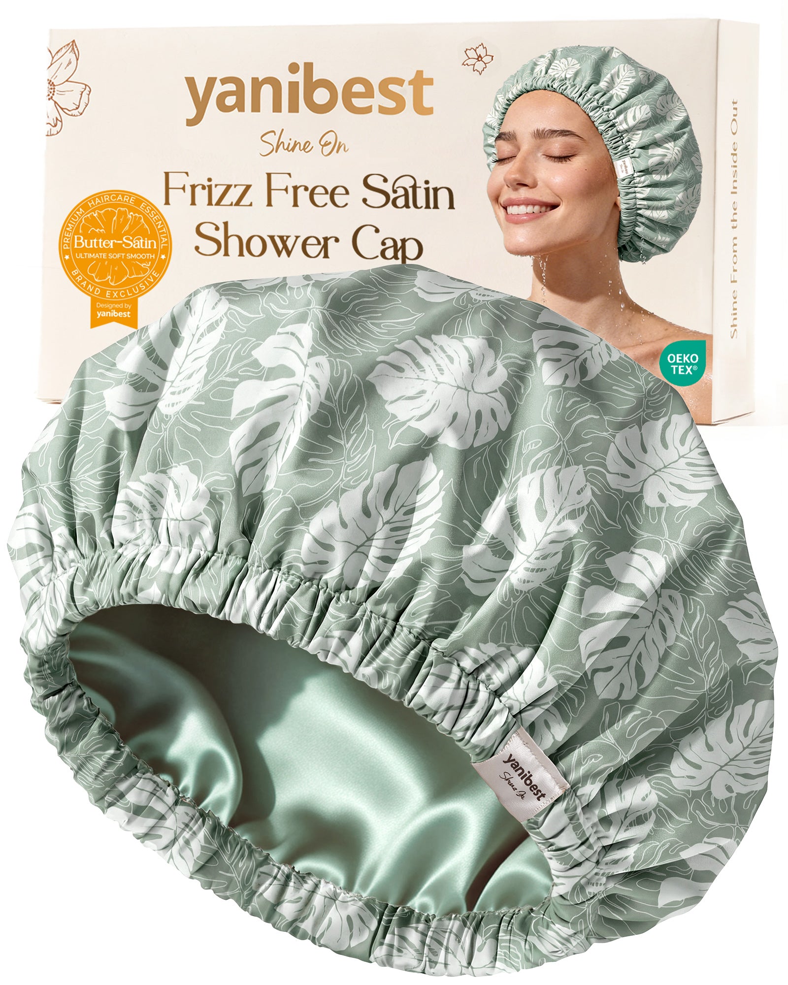 Butter Satin Lined Waterproof Shower Cap - Fresh Green