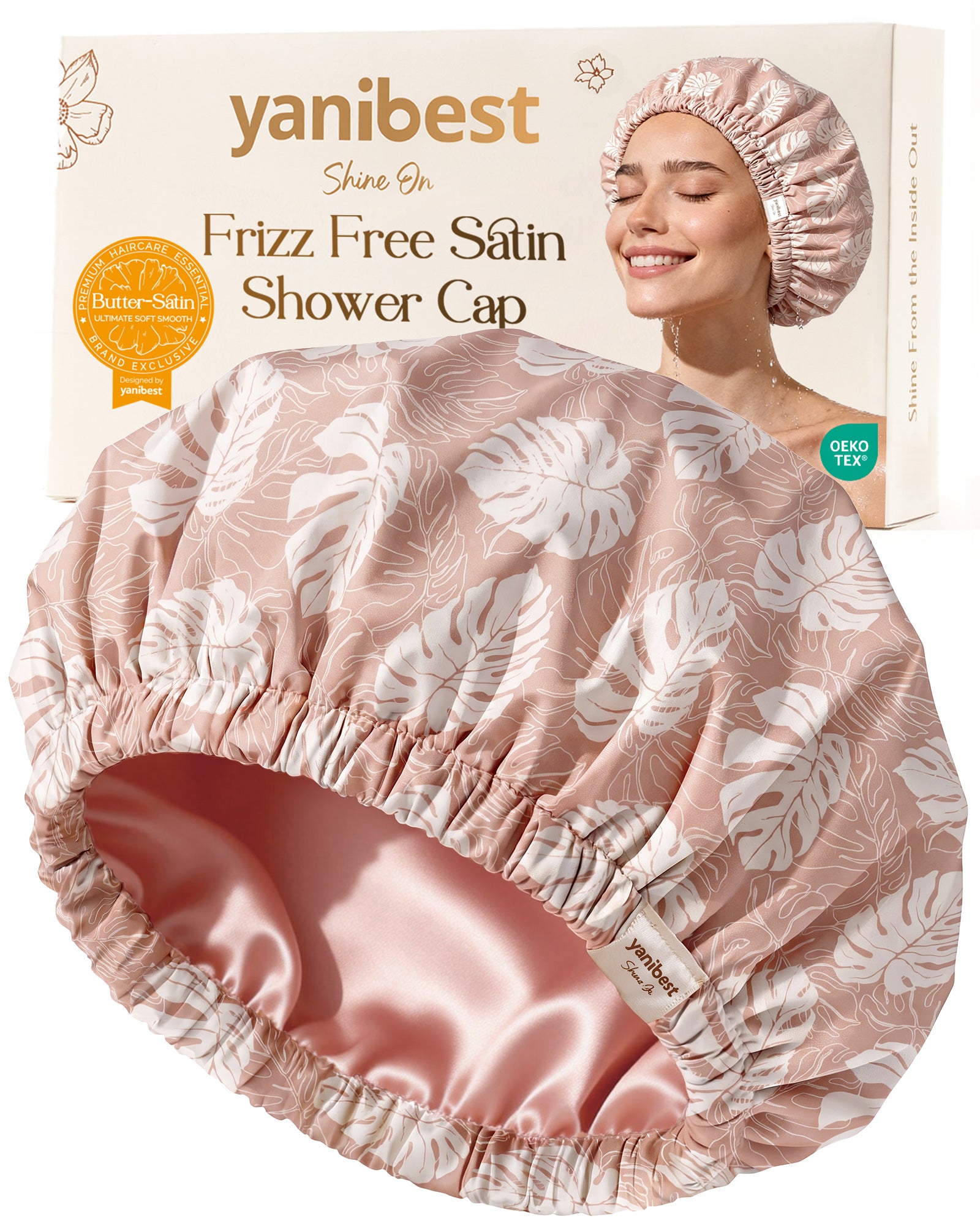 Butter Satin Lined Waterproof Shower Cap - Blush Pink