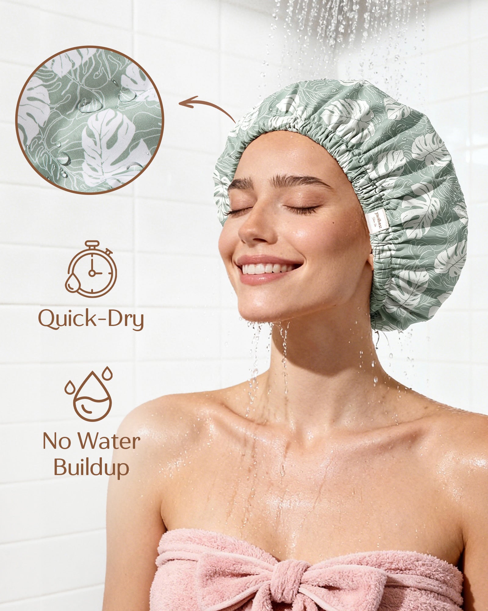 Butter Satin Lined Waterproof Shower Cap - Fresh Green