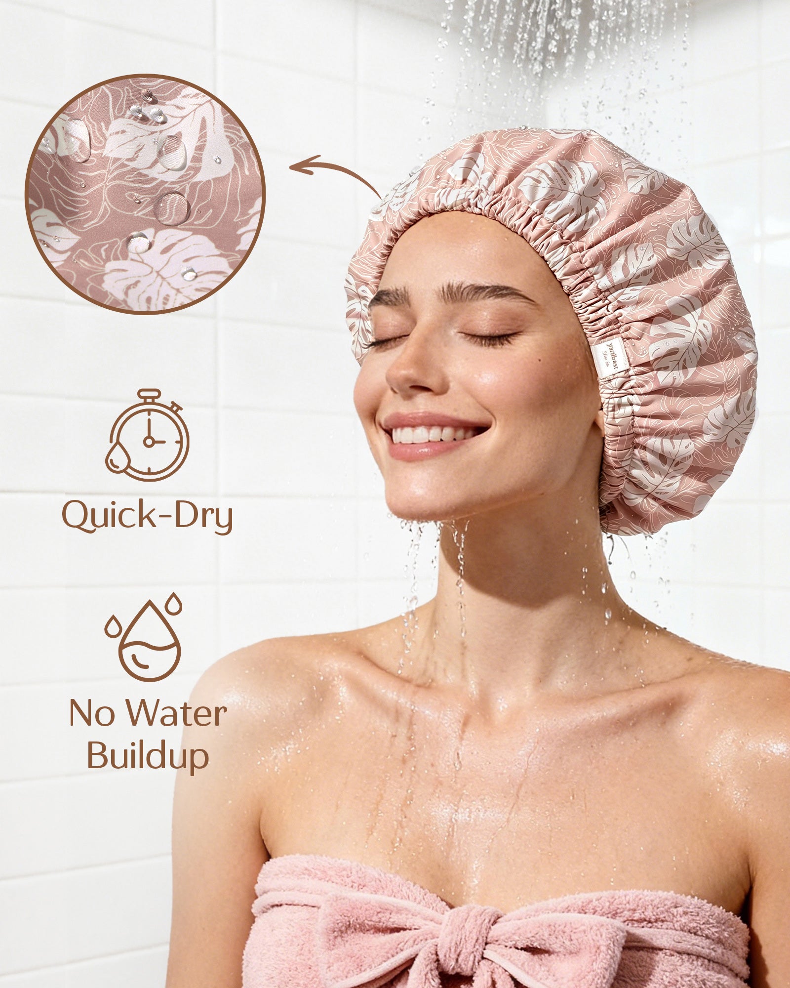 Butter Satin Lined Waterproof Shower Cap - Blush Pink