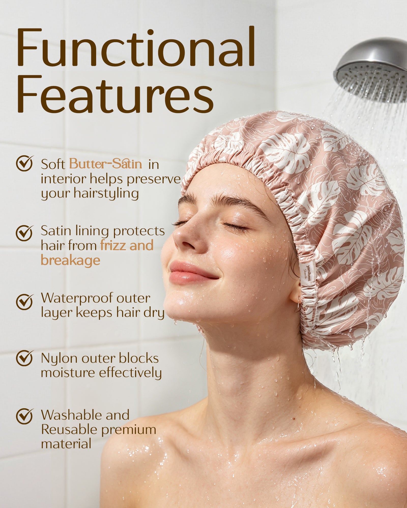 Butter Satin Lined Waterproof Shower Cap - Blush Pink