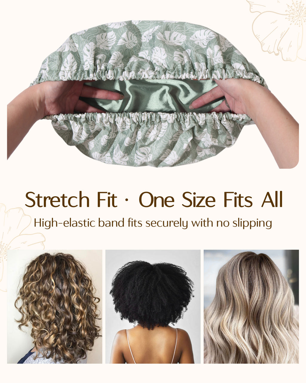 Butter Satin Lined Waterproof Shower Cap - Fresh Green
