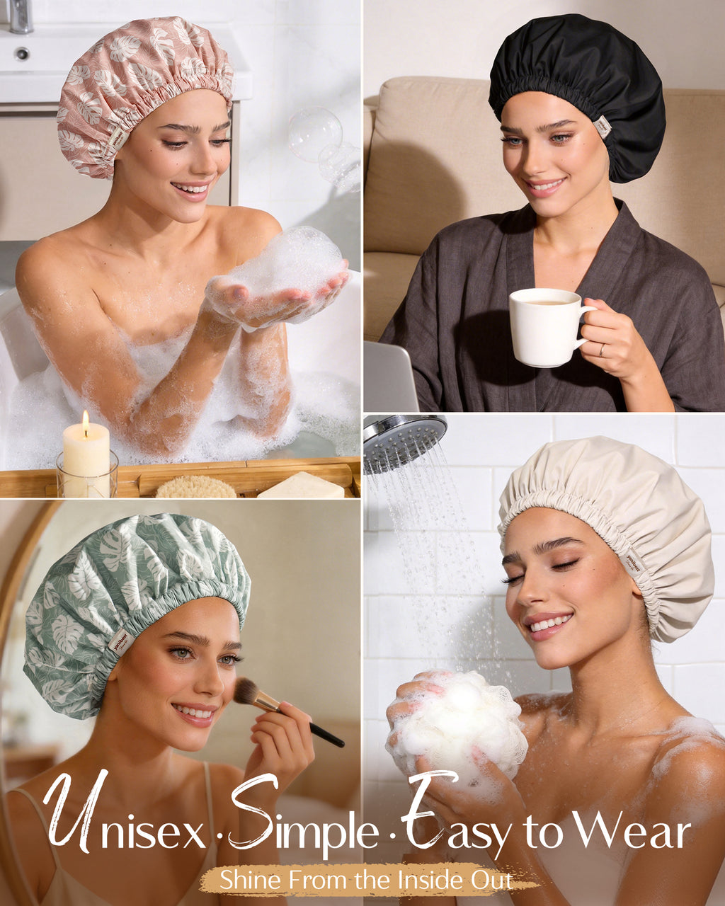 Butter Satin Lined Waterproof Shower Cap - Blush Pink