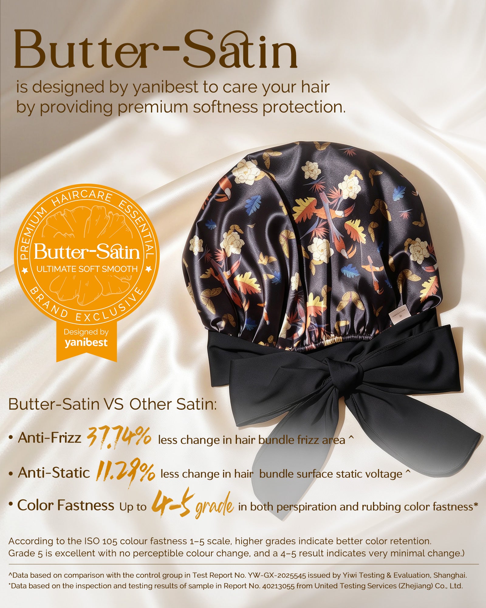 Silk Butter Satin Bonnet with Tie Band - Black Gold Floral
