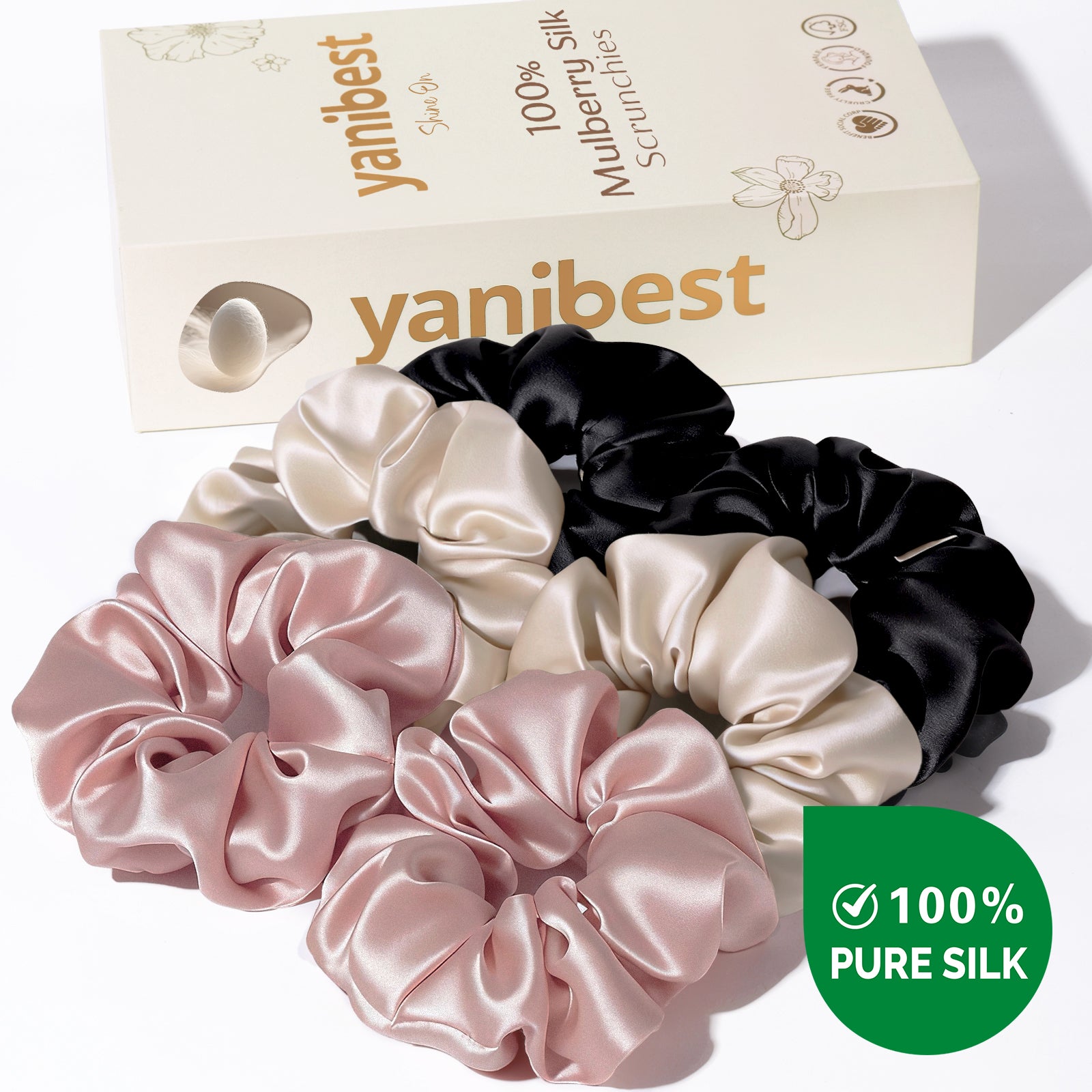 6A Mulberry Silk Scrunchie 6 in 1- Blush & Noir Champagne