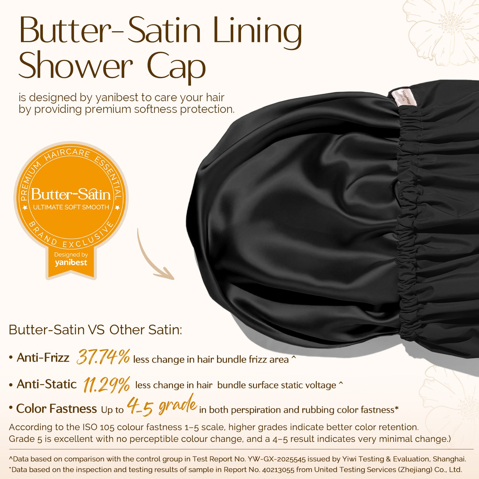 Butter Satin Lined Waterproof Shower Cap - Black