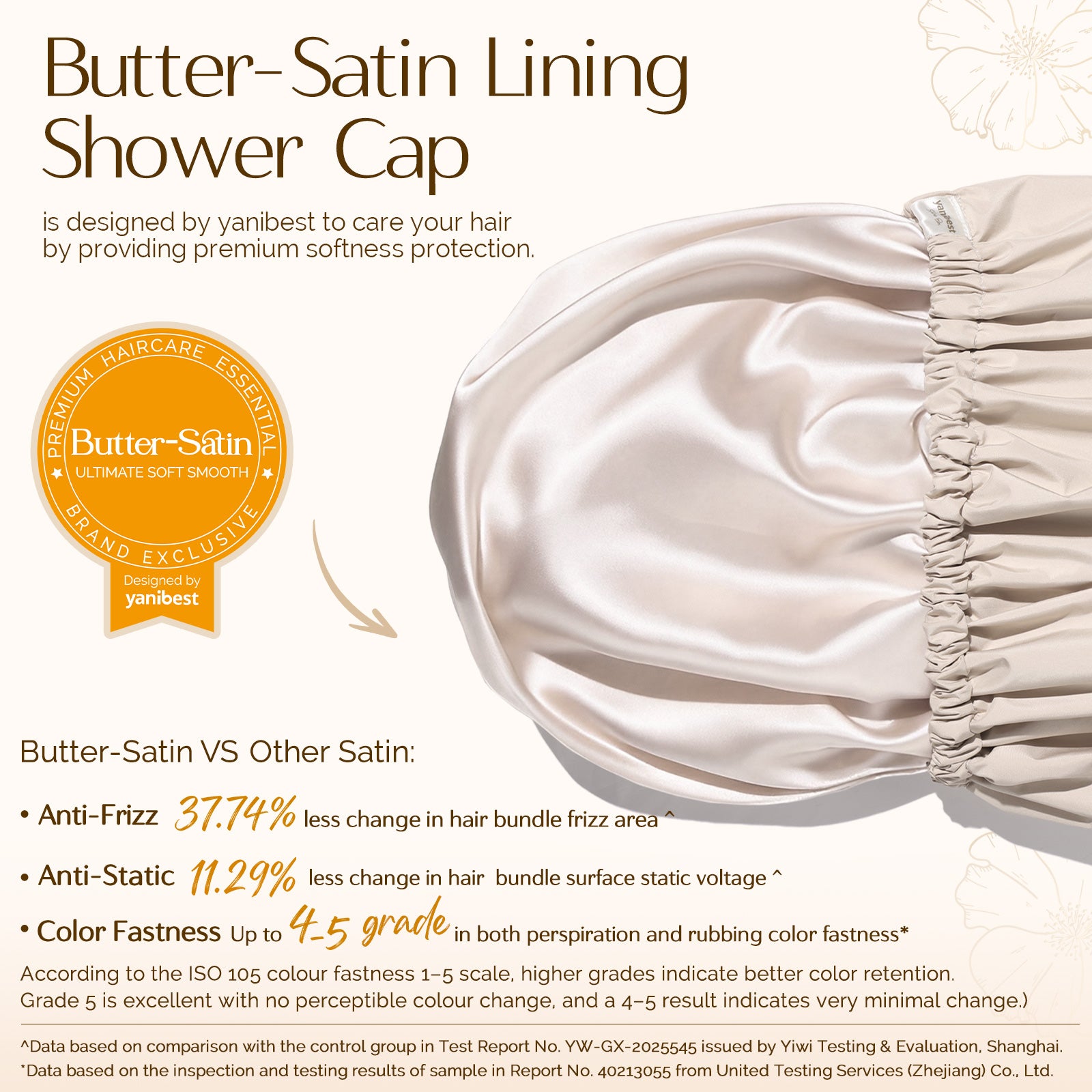 Butter Satin Lined Waterproof Shower Cap - Cream