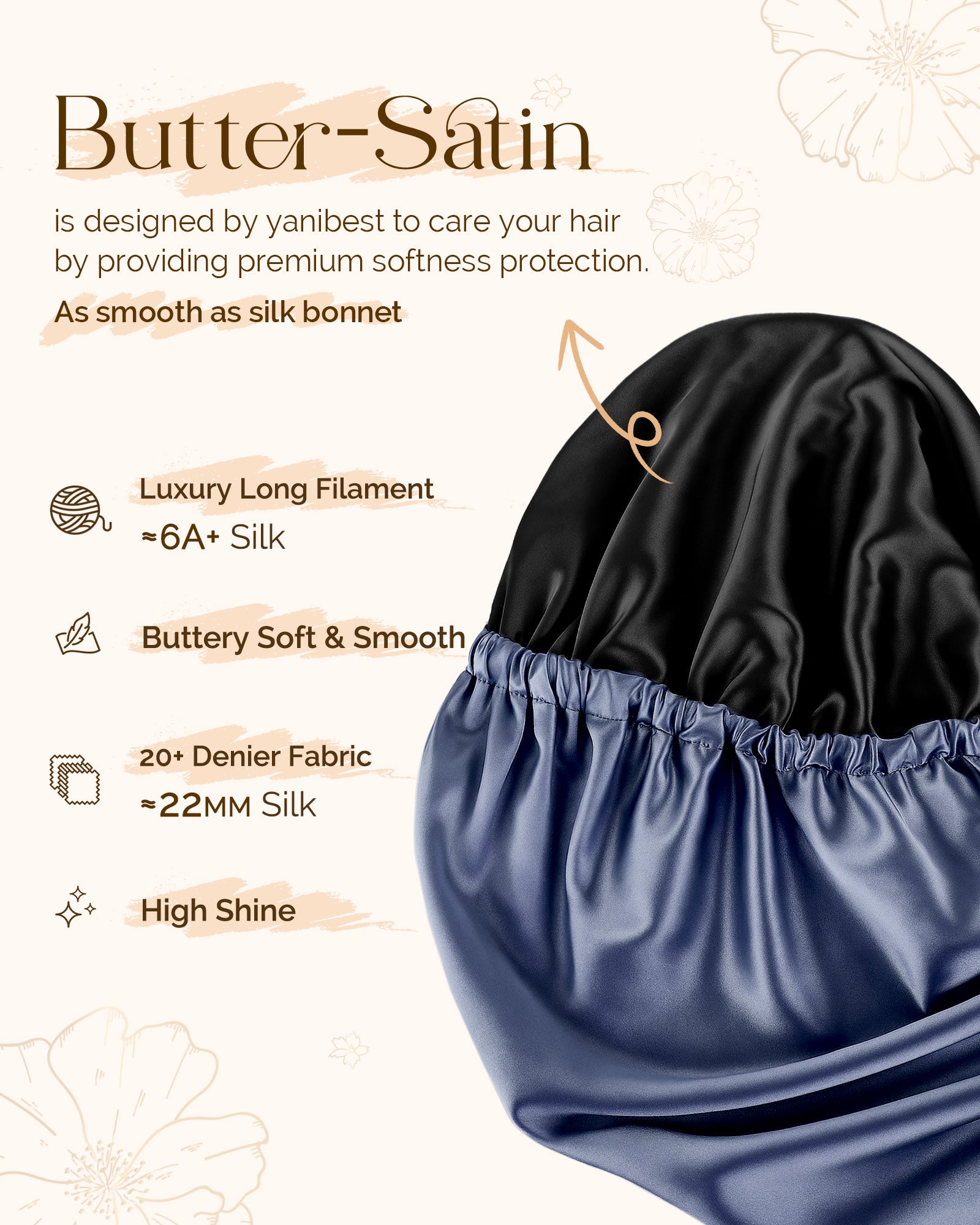 Silk Butter Satin Bonnet For Braids - Indigo Blue