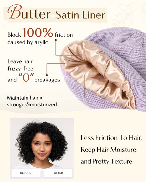 Butter Satin Lined Knit Skull Beanie - Misty Purple