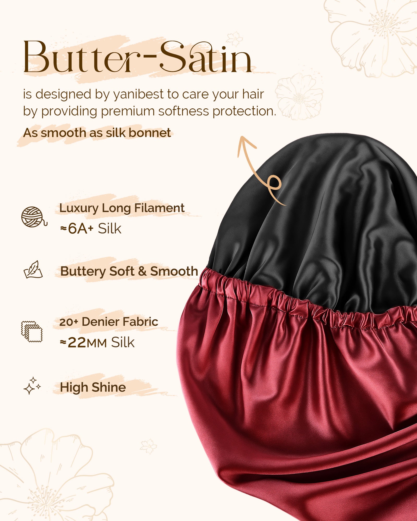 Silk Butter Satin Bonnet For Braids - Burgundy Red