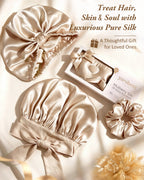 YANIBEST 100% Mulberry Silk Hair Care Gift Set in Champagne, includes 22 Momme Silk Bonnet, Silk Sleep Mask and Silk Scrunchies, Luxury Pure Silk Collection for Hair and Skin Protection